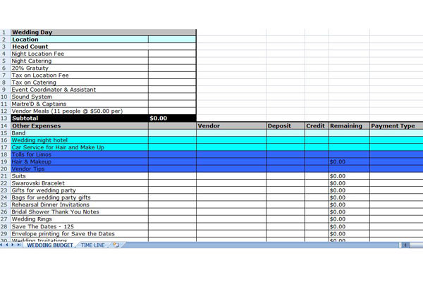 excel wedding budget