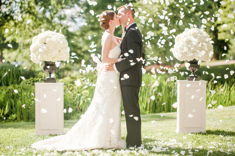 bride and groom flower petals
