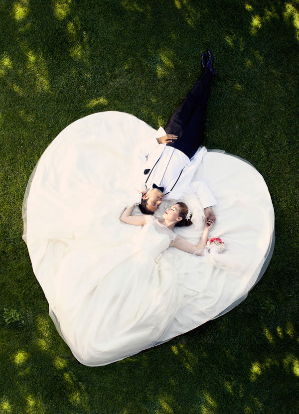 bride and groom heart