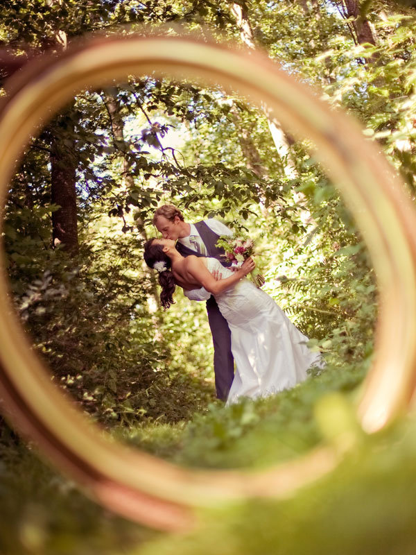 bride and groom through ring