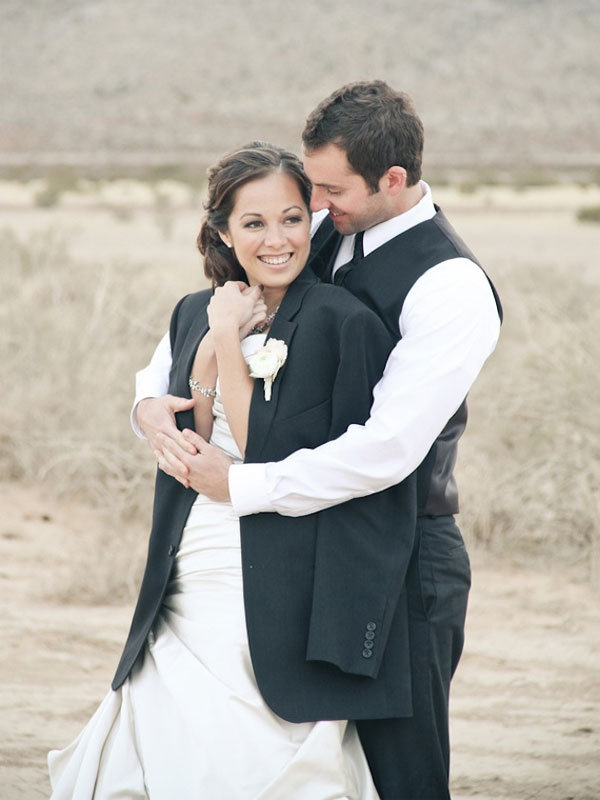 bride in grooms jacket