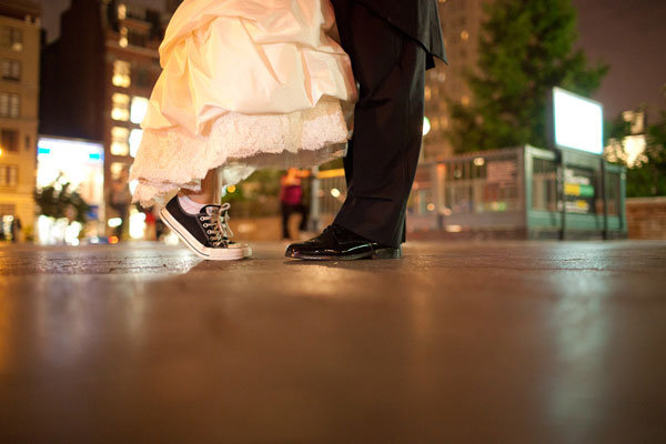 bride with sneakers