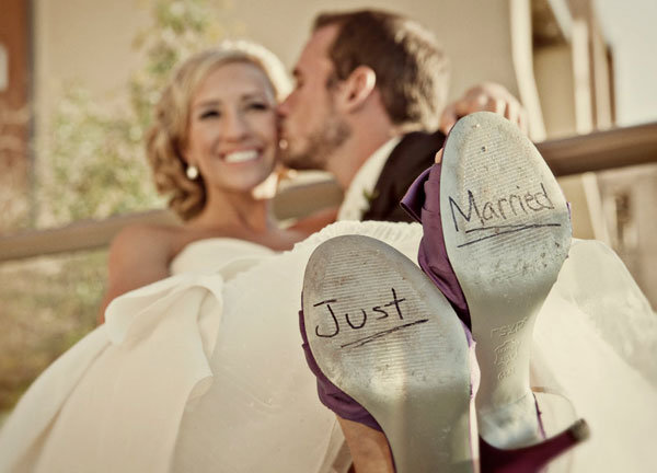 just married on shoes