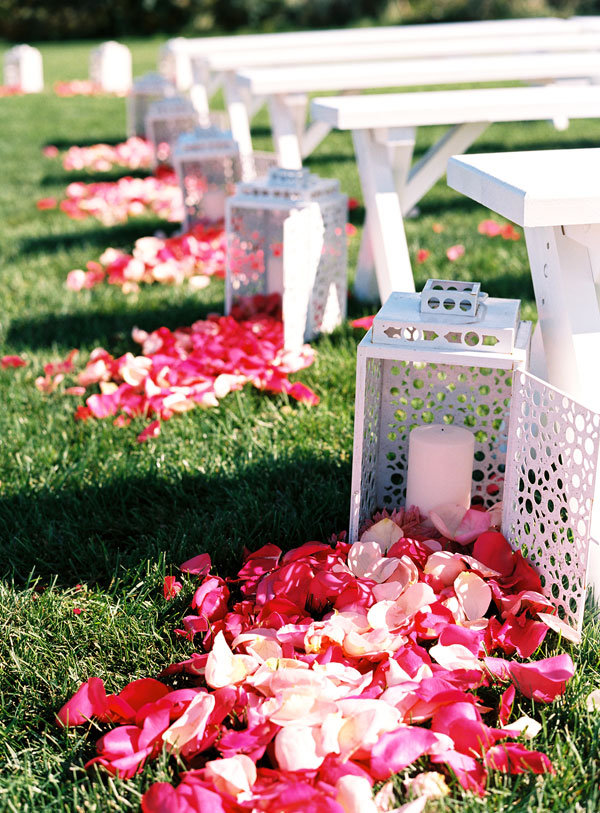 rose petals cascading from lanterns