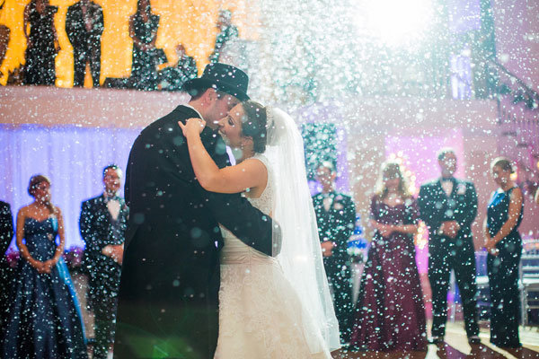 snow during the first dance