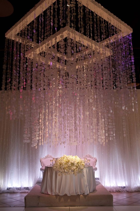 sweetheart table suspended flowers