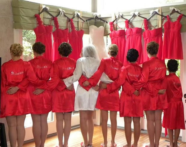 cute wedding morning photo with the bridesmaids