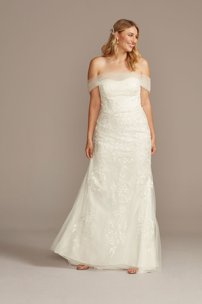 Off-the-shoulder wedding gown