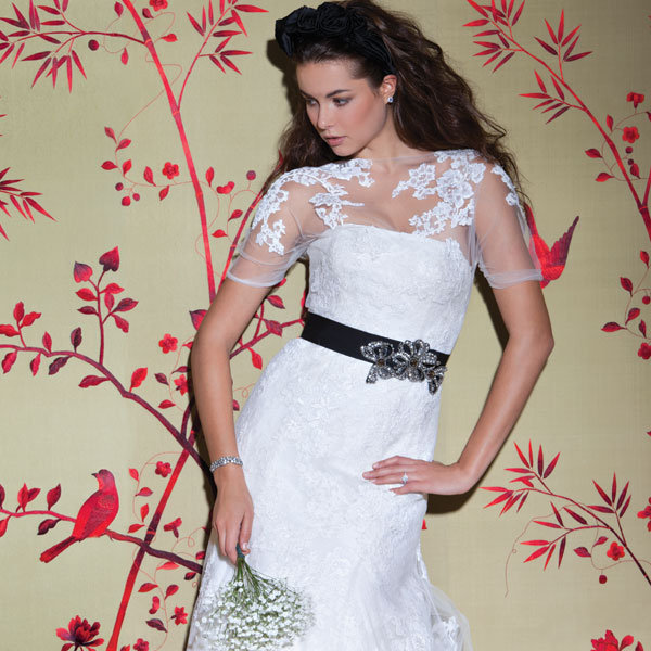 Strapless Aline gown with removable floorlength lace overlay and black