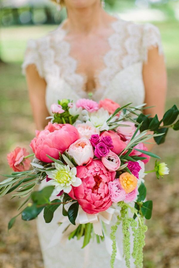 bold pink wedding bouquet