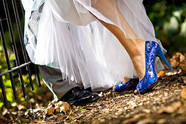 blue wedding shoes Photo Credit Hoffer Photography Embellished Bouquets