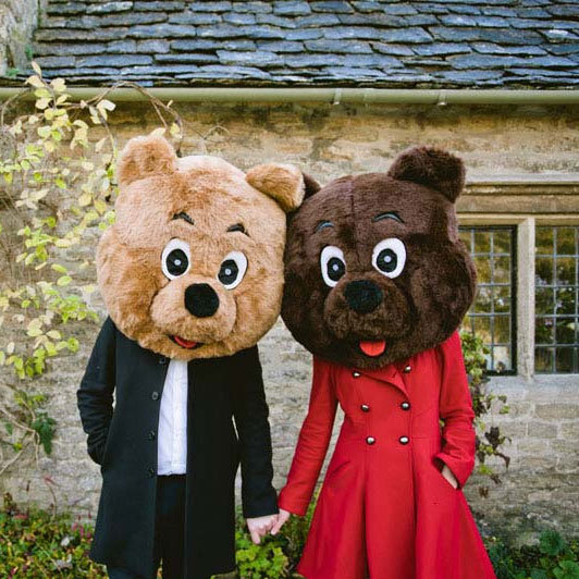 bear costumes engagement photos