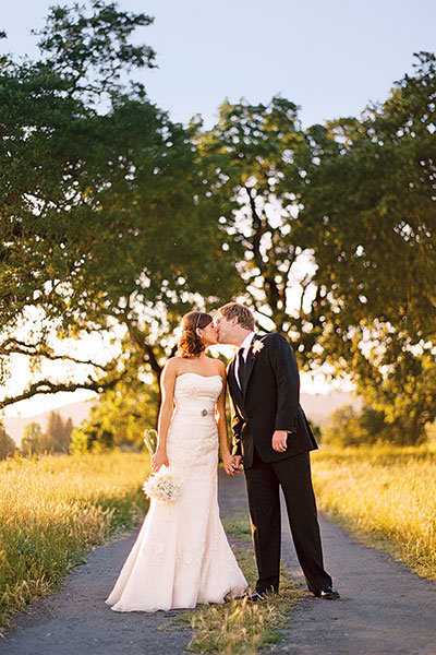 bride and groom kissing