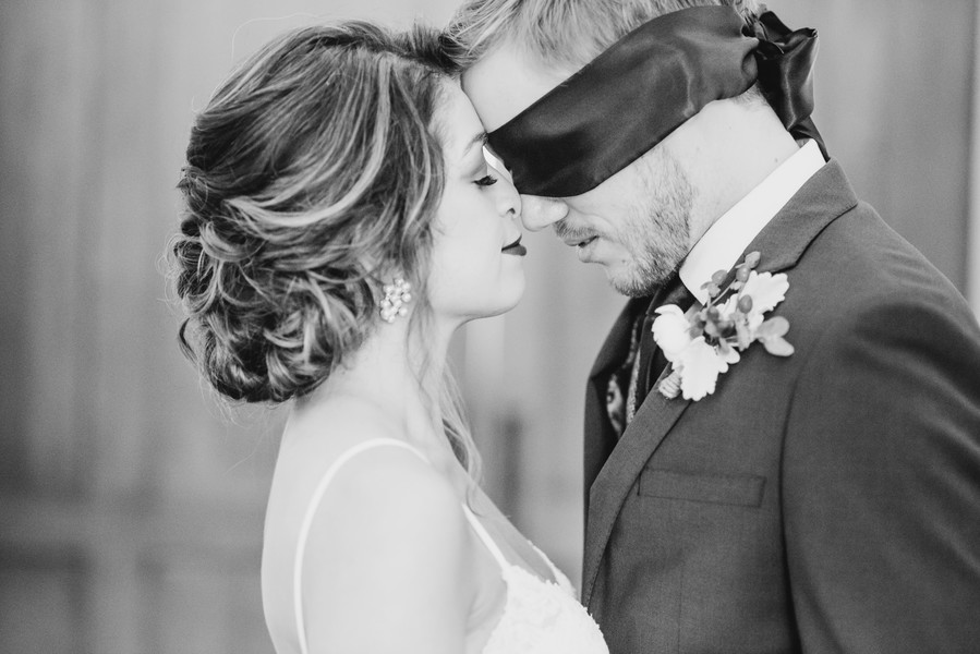 Blindfolded wedding first look