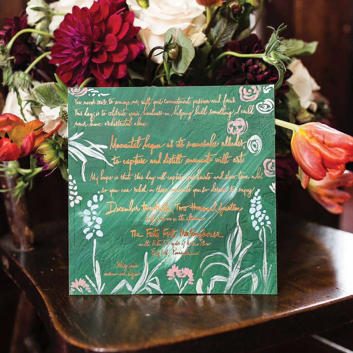 gold foil script wedding invitations