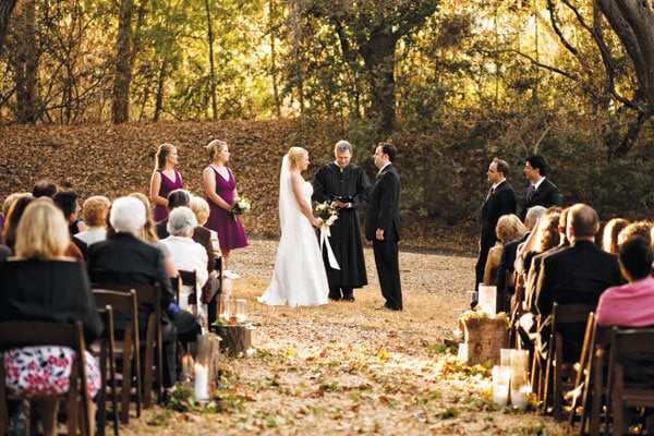 fall wedding outdoor ceremony A grove of majestic oak trees provided the