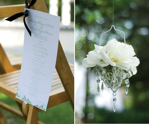 Left Wedding programs were attached to chairs for the outdoor ceremony