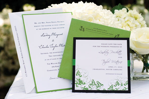 spring wedding invitation The stationery in grassy green white and black 