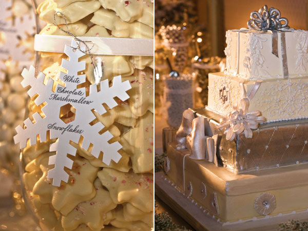 winter wedding cake Snowflake shapes were a recutting wedding motif