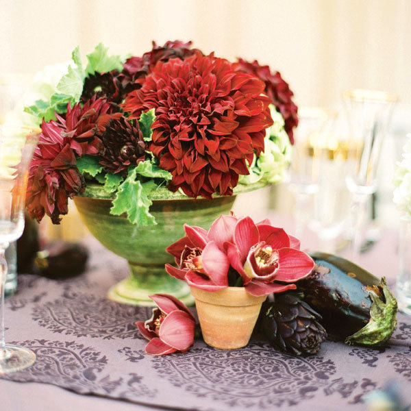 Types of Flowers Terracotta vessels filled with hydrangeas calla lilies 
