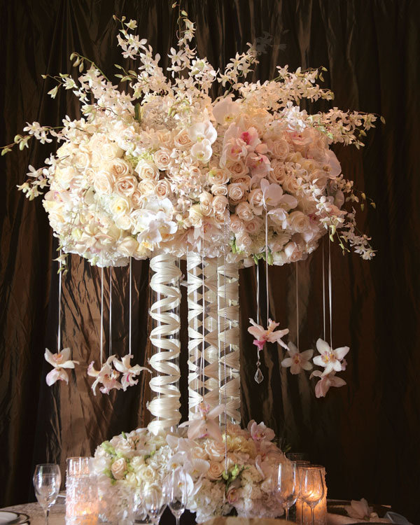 tall centerpieces wedding Types of Flowers Ivory roses white hydrangeas 