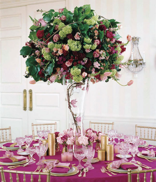 tall centerpieces wedding Types of Flowers Roses viburnum 
