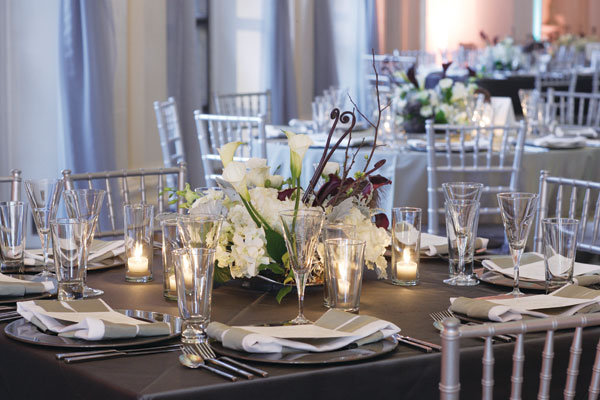 white and silver wedding decor