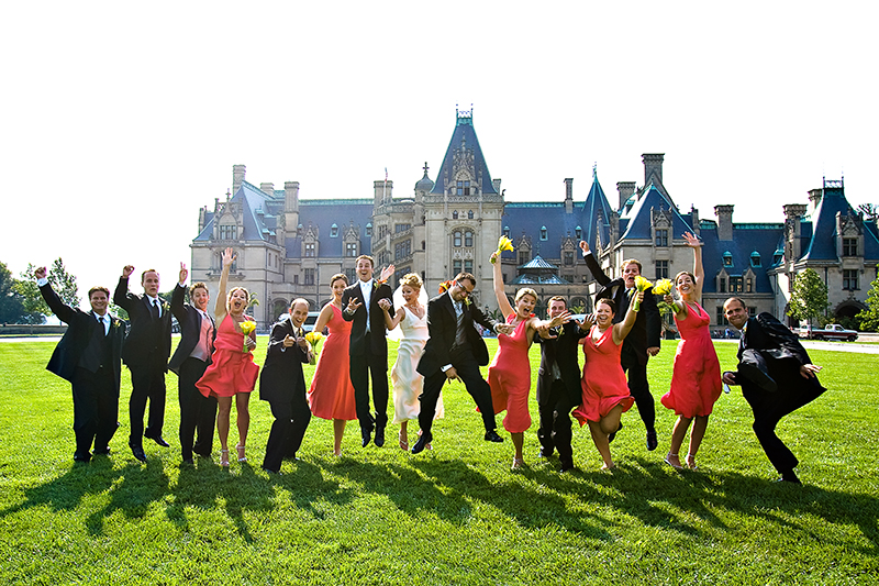 wedding party jumping