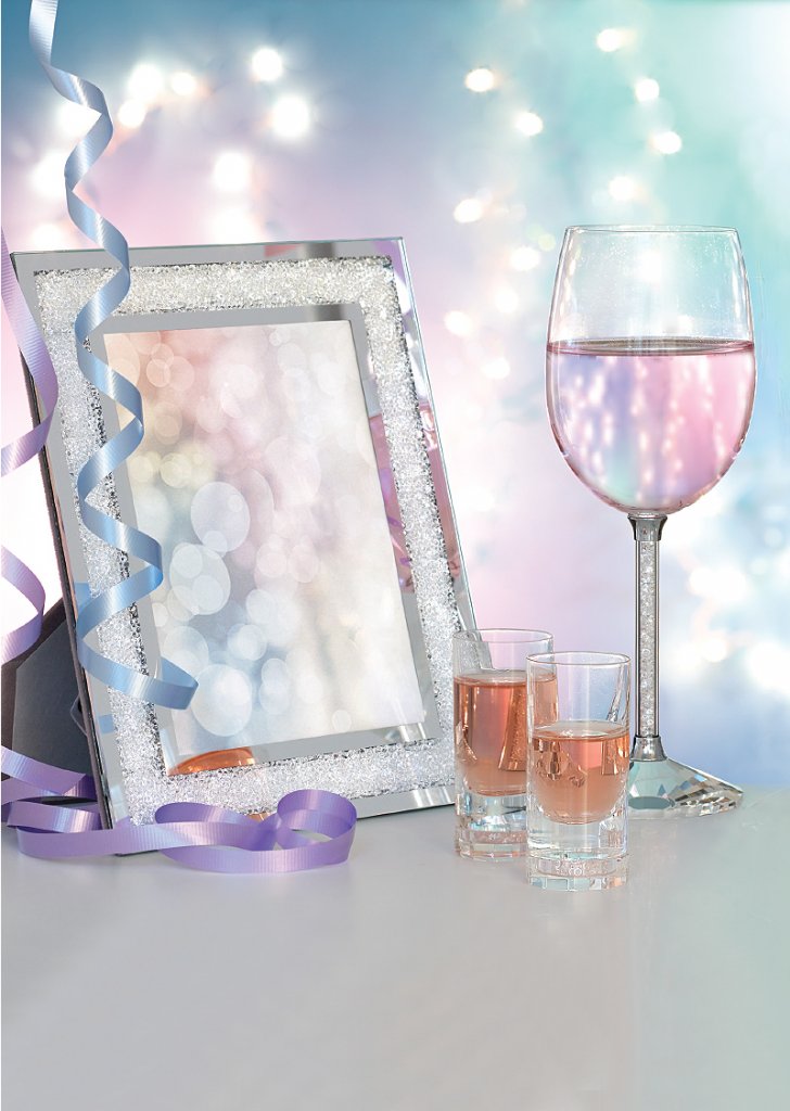 crystal frame and wine glasses by oleg cassini