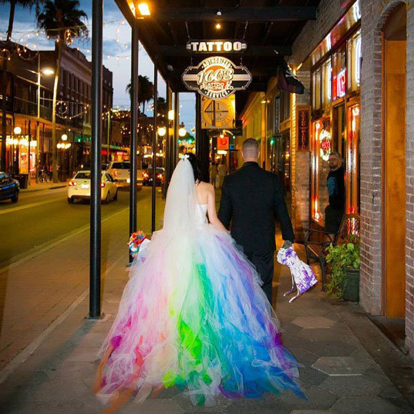 rainbow lisa frank inspired wedding dress 