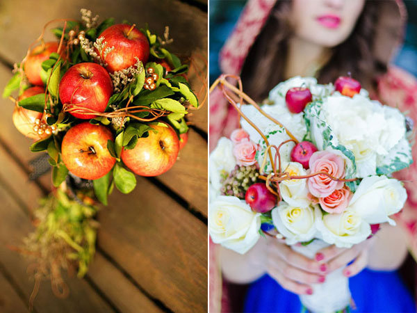 apple bouquets snow white wedding ideas Photo Credit April and Karen Yu 