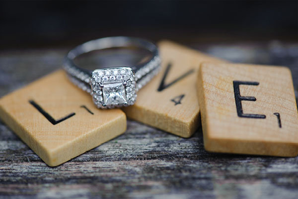 rings with love scrabble tiles