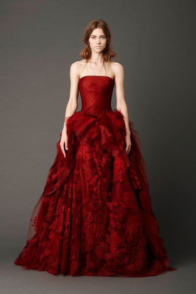 vera wang red wedding gown