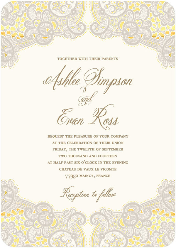 ashlee simpson evan ross wedding invitation style