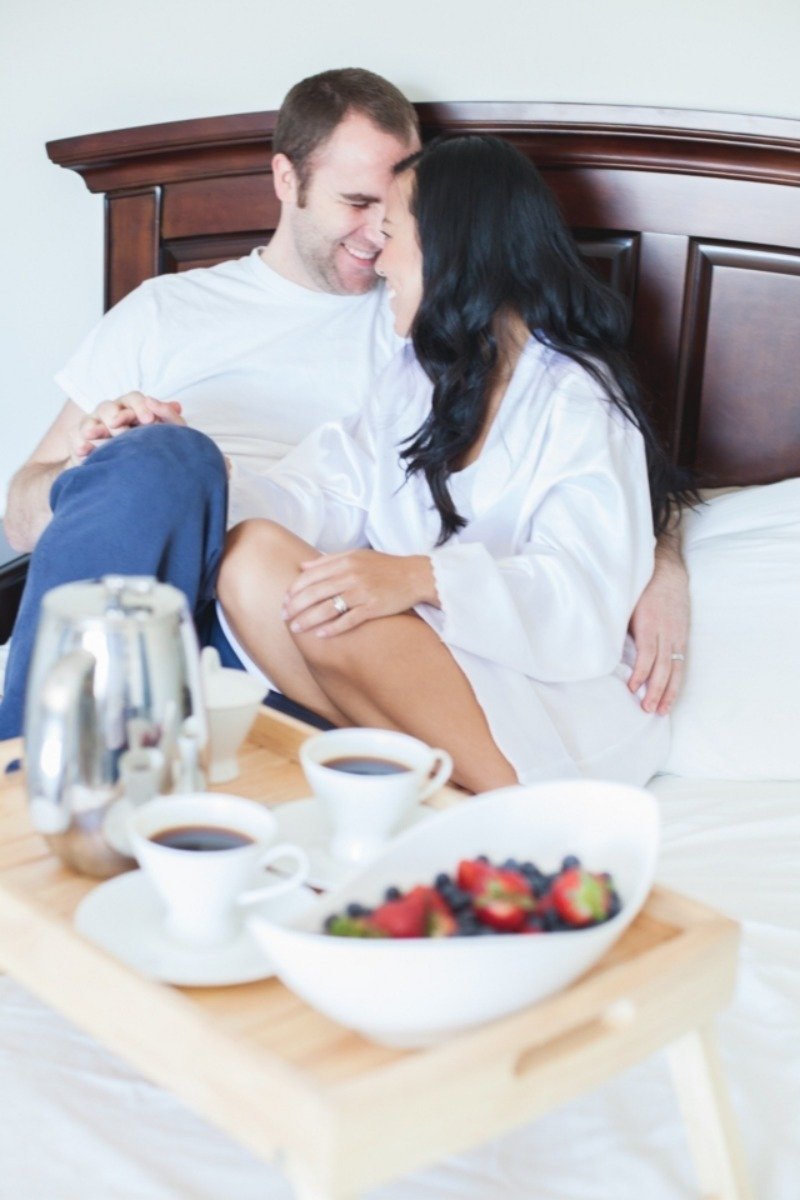 breakfast in bed engagement photos