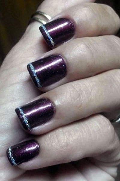 Jazz it up with a thin line of sparkly polish. burgundy nail polish