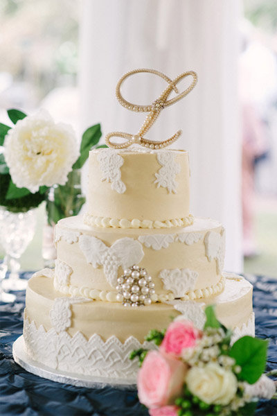 yellow lace wedding cake