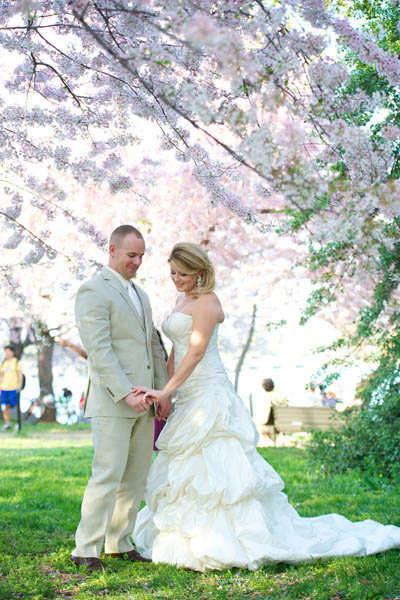 cherry blossoms wedding photo