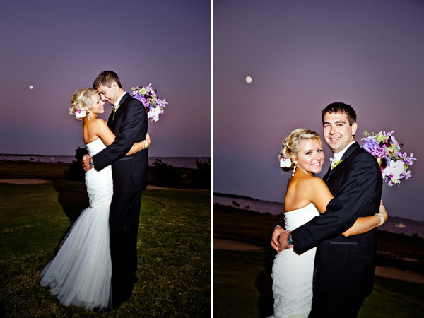 bride and groom at dusk