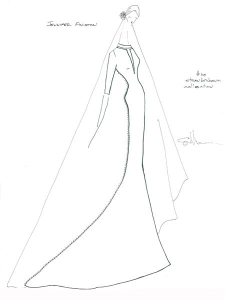 jennifer aniston wedding gown sketch
