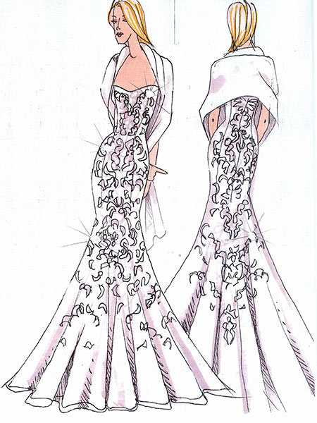 katie couric wedding gown sketch