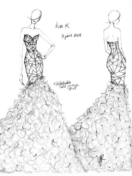 kim kardashian wedding gown sketch