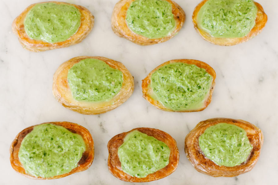 roasted potato bites with chive parsley tapenade