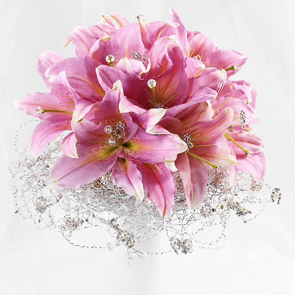 Pink silver wedding flowers