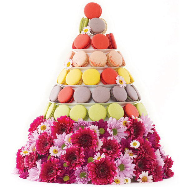 multicolored macaron wedding cake