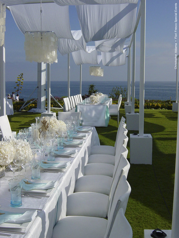 An allwhite wedding dazzles with just a subtle touch of blue both outdoors