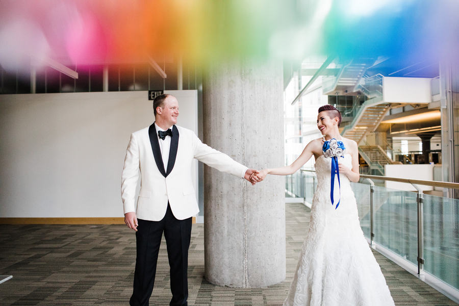 rainbow effect wedding photo