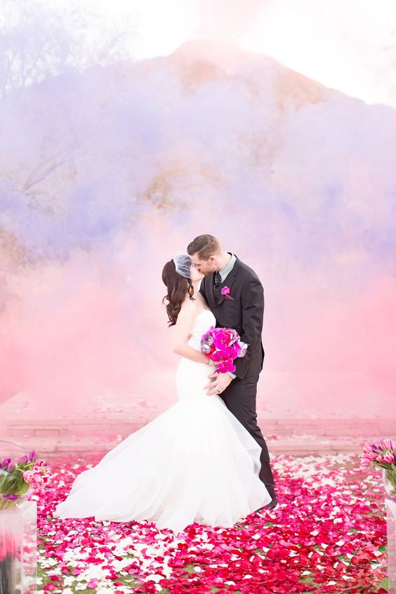 smoke bomb wedding photo
