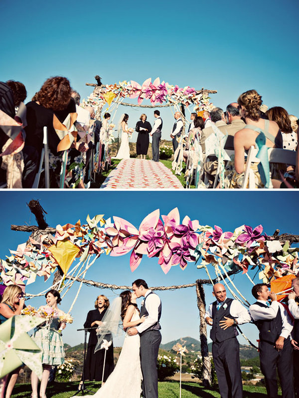 whimsical kite wedding bride and groom first kiss