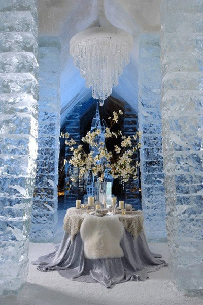 invierno tabla de la boda del hotel glace